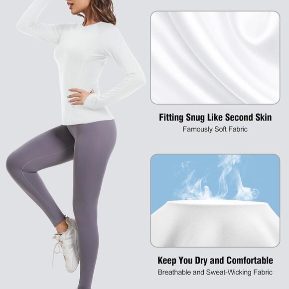 4 Pack Women's Compression Shirts Long Sleeve Athletic Workout Tops Sun Protecti - Picture 4 of 6